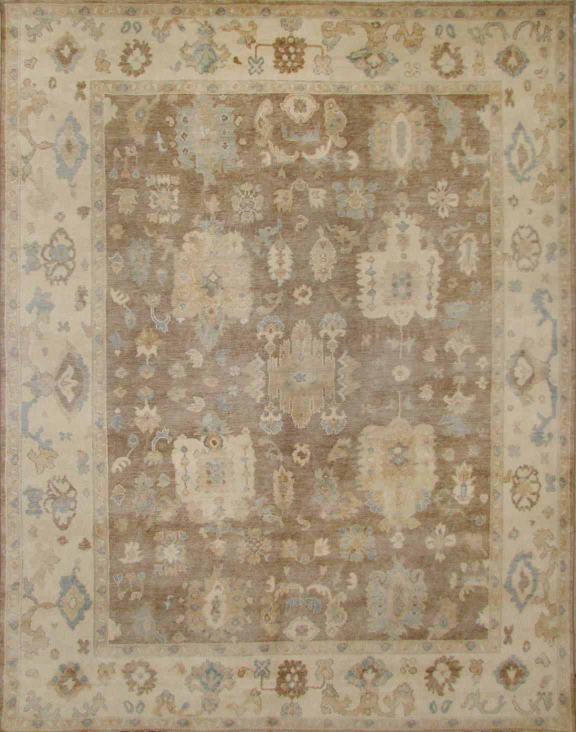 Oushak Rugs F.T.KNOT 19510 Lt. Brown - Chocolate & Ivory - Beige Hand Knotted Rug