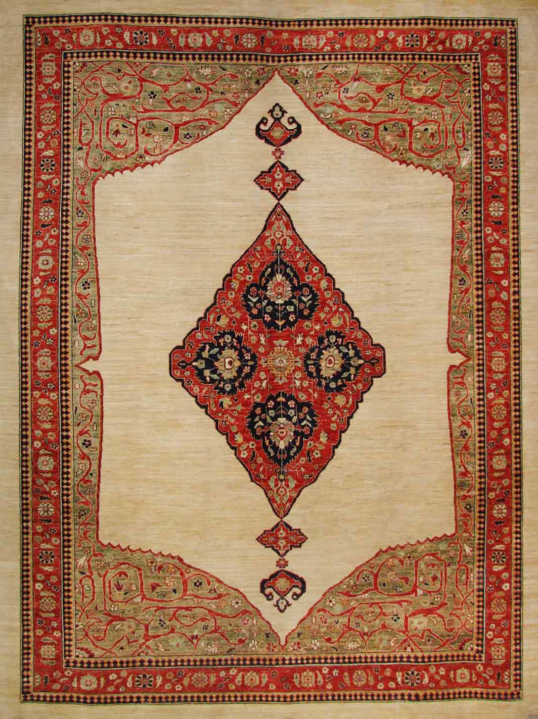 Antique Style Rugs ARYANA 19572 Ivory - Beige & Rust - Orange Hand Knotted Rug