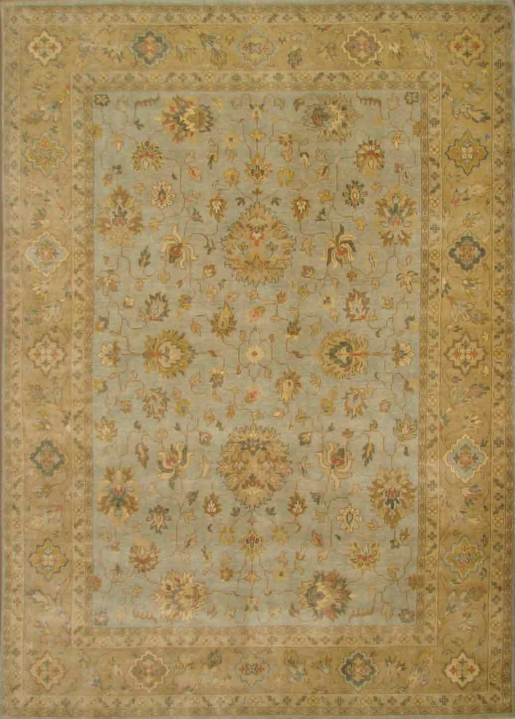 Traditional & Oriental Rugs RANI 20409 Lt. Blue - Blue & Camel - Taupe Hand Knotted Rug