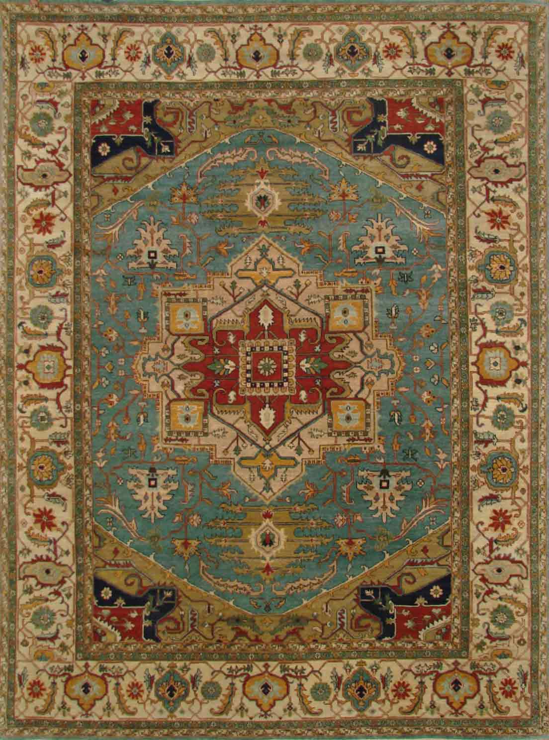 Traditional & Oriental Rugs FINE SERAPI 20141 Lt. Blue - Blue & Ivory - Beige Hand Knotted Rug