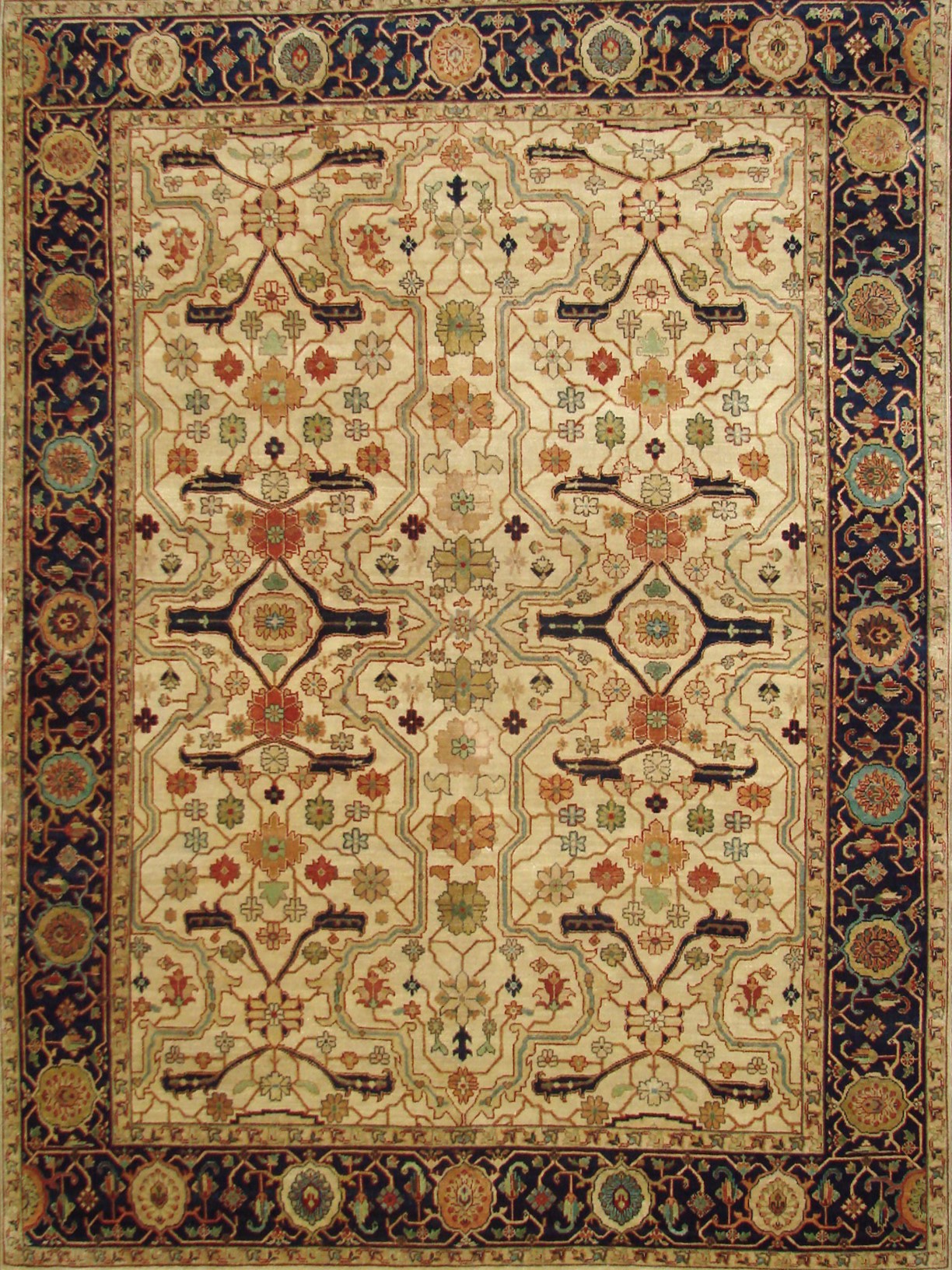 Antique Style Rugs F.SERAPI 20623 Ivory - Beige & Medium Blue - Navy Hand Knotted Rug