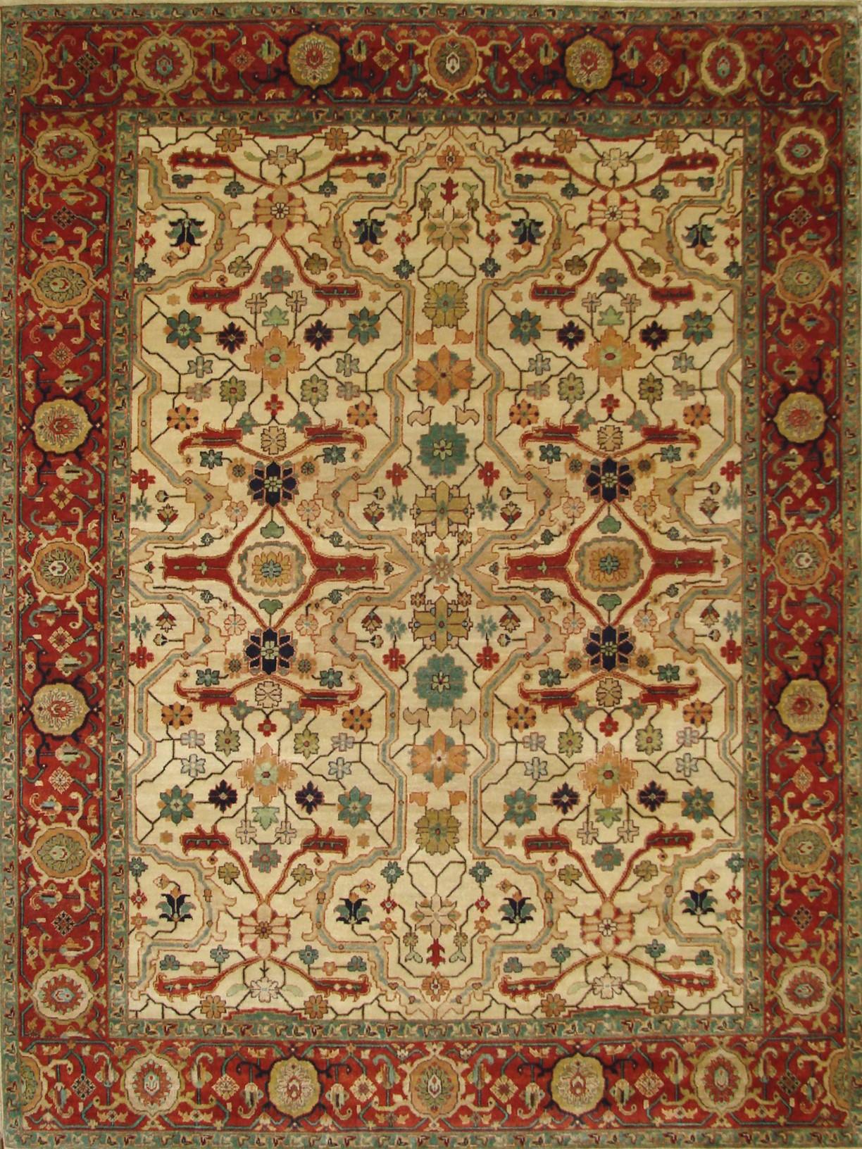 Antique Style Rugs F.SERAPI 20625 Ivory - Beige & Rust - Orange Hand Knotted Rug