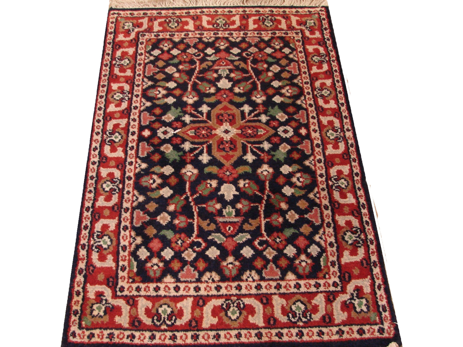 Clearance & Discount Rugs ALL OVER 0584 Medium Blue - Navy & Red - Burgundy Hand Knotted Rug