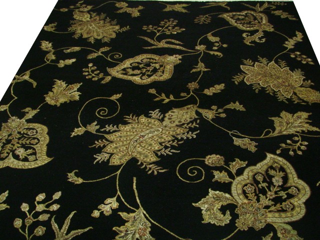 Traditional & Oriental Rugs Silk Flower Paisley 19745 Black - Charcoal & Lt. Gold - Gold Hand Knotted Rug