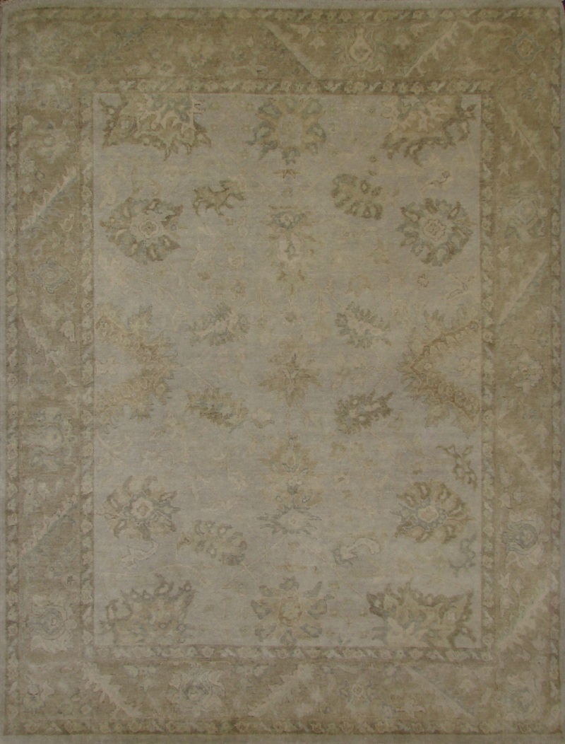Oushak Rugs Fine Turkish Knot 19758 Aqua - Lt.Green & Camel - Taupe Hand Knotted Rug