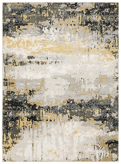 Contemporary & Transitional Rugs Caravan 2061X Black - Charcoal & Lt. Gold - Gold Machine Made Rug