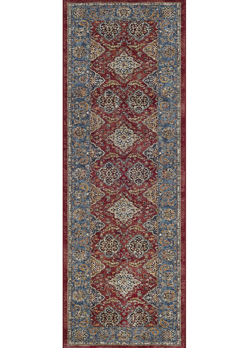 Traditional & Oriental Rugs Monarch Yamut JE57/1454 Bordeaux Red - Burgundy & Lt. Blue - Blue Machine Made Rug