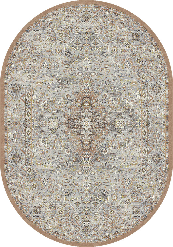 Round, Octagon & Square Rugs Ancient Garden 57275-9285 Round and Oval Lt. Grey - Grey & Camel - Taupe Machine Made Rug