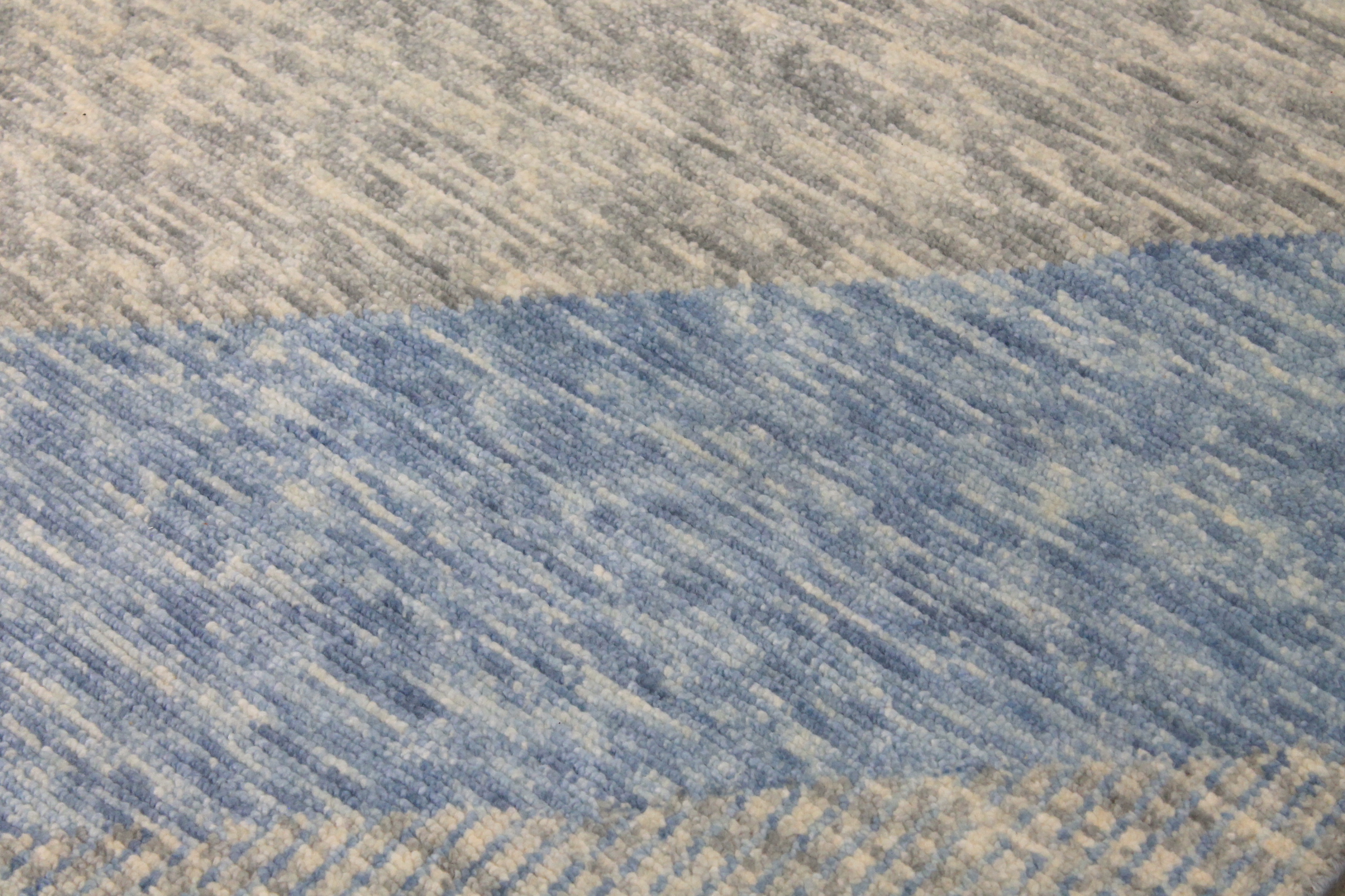 Contemporary & Transitional Rugs EDGE 027544 Lt. Grey - Grey & Lt. Blue - Blue Hand Knotted Rug