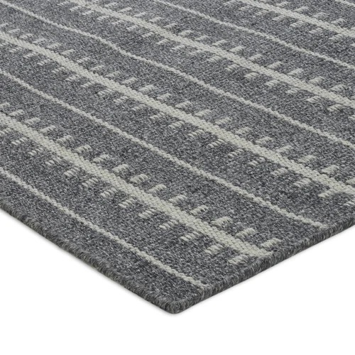 Casual & Solid Rugs Ticking Stripe Rug Midnight Black - Charcoal & Lt. Grey - Grey Hand Loomed Rug
