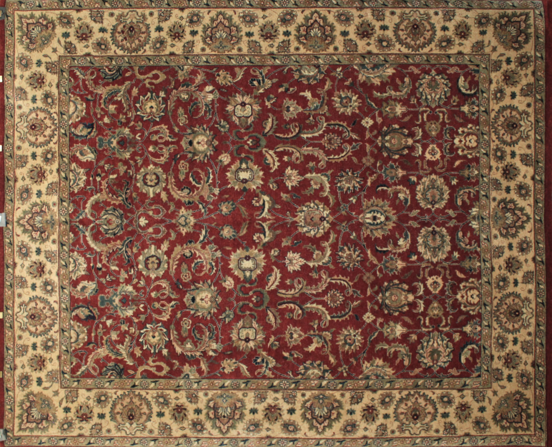 Clearance & Discount Rugs Traditional Hand Knotted Wool Rug 6381 Red - Burgundy & Ivory - Beige Hand Knotted Rug