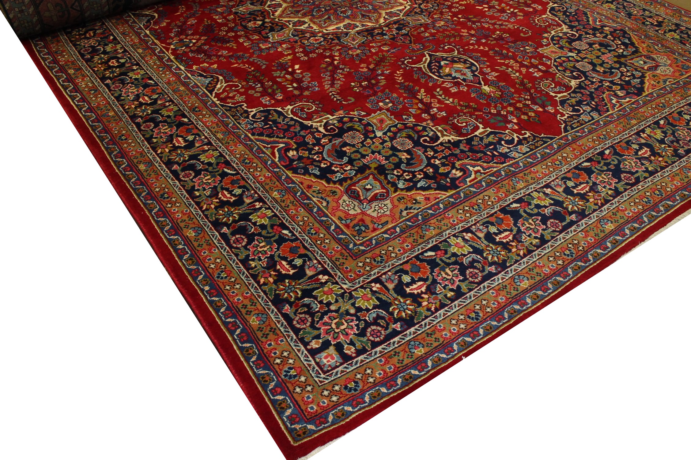 Clearance & Discount Rugs Traditional Hand Knotted Wool Rug 7234 Red - Burgundy & Medium Blue - Navy Hand Knotted Rug