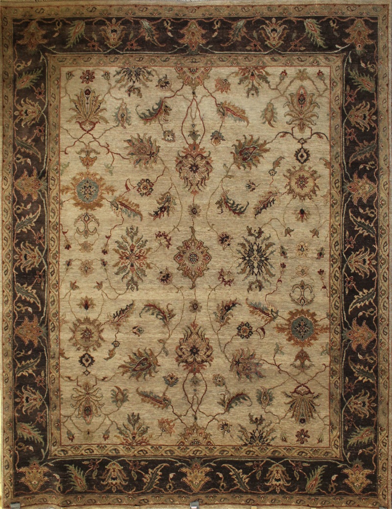 Clearance & Discount Rugs Traditional Hand Knotted Wool Rug 7722 Ivory - Beige & Lt. Brown - Chocolate Hand Knotted Rug