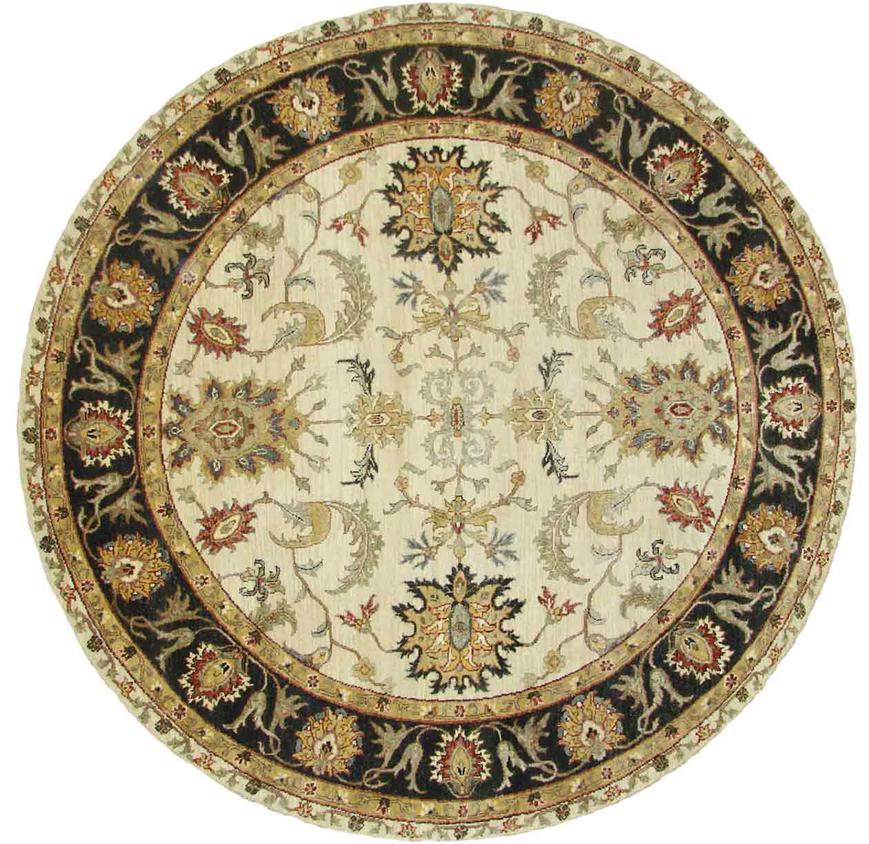 Round, Octagon & Square Rugs SULTAN 18863 Ivory - Beige & Black - Charcoal Hand Knotted Rug