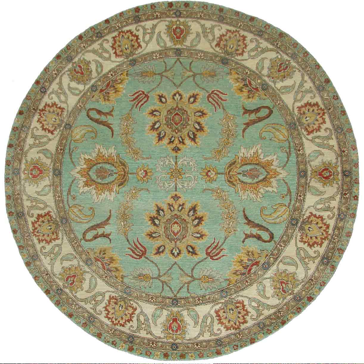 Round, Octagon & Square Rugs SULTAN 18990 Aqua - Lt.Green & Ivory - Beige Hand Knotted Rug