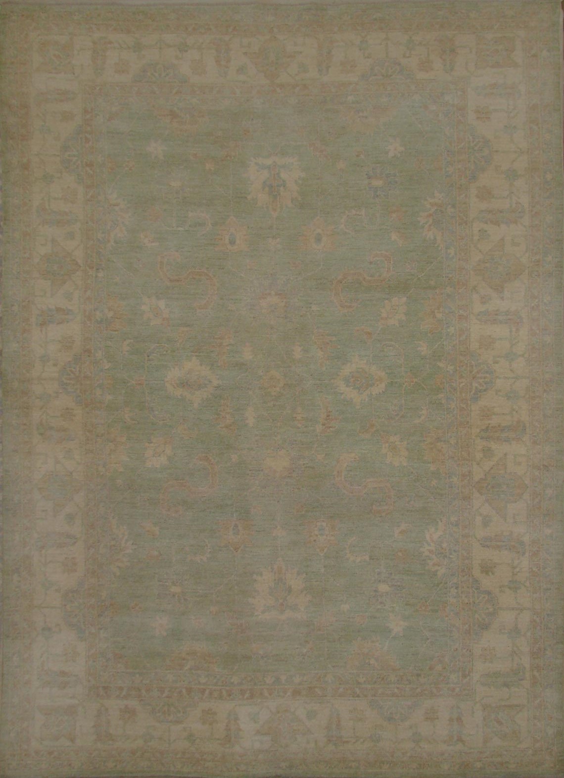 Oushak Rugs PAK-TURKISH 17582 Lt.Green & Ivory - Beige Hand Knotted Rug