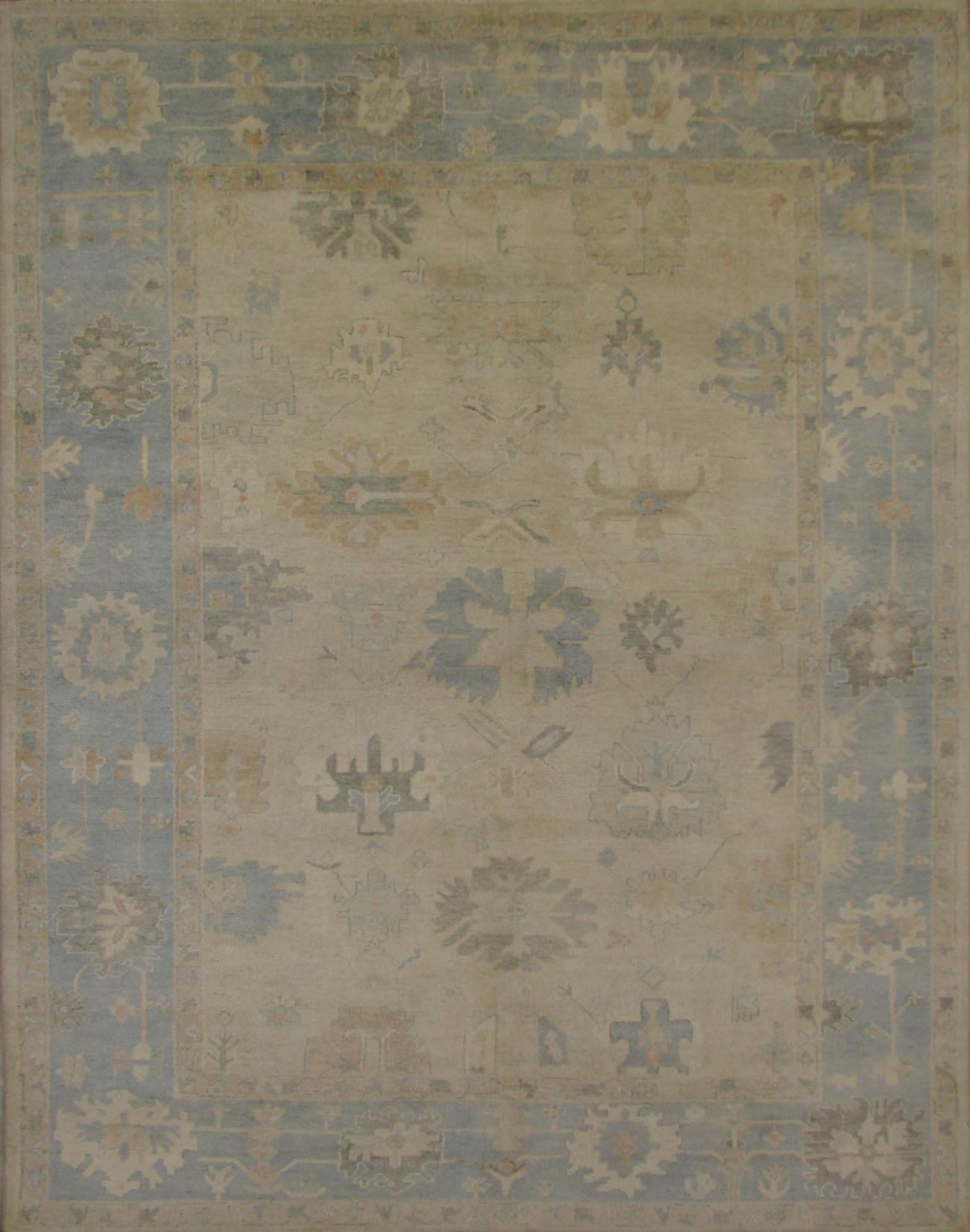Oushak Rugs F.T.KNOT 19506 Ivory - Beige & Lt. Blue - Blue Hand Knotted Rug