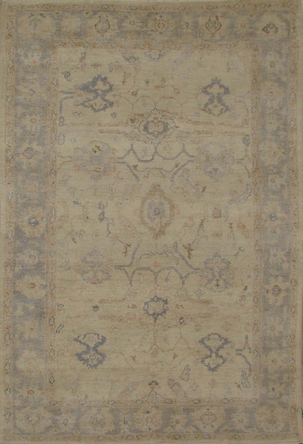 Oushak Rugs F.T.KNOT 19538 Ivory - Beige & Lt. Grey - Grey Hand Knotted Rug