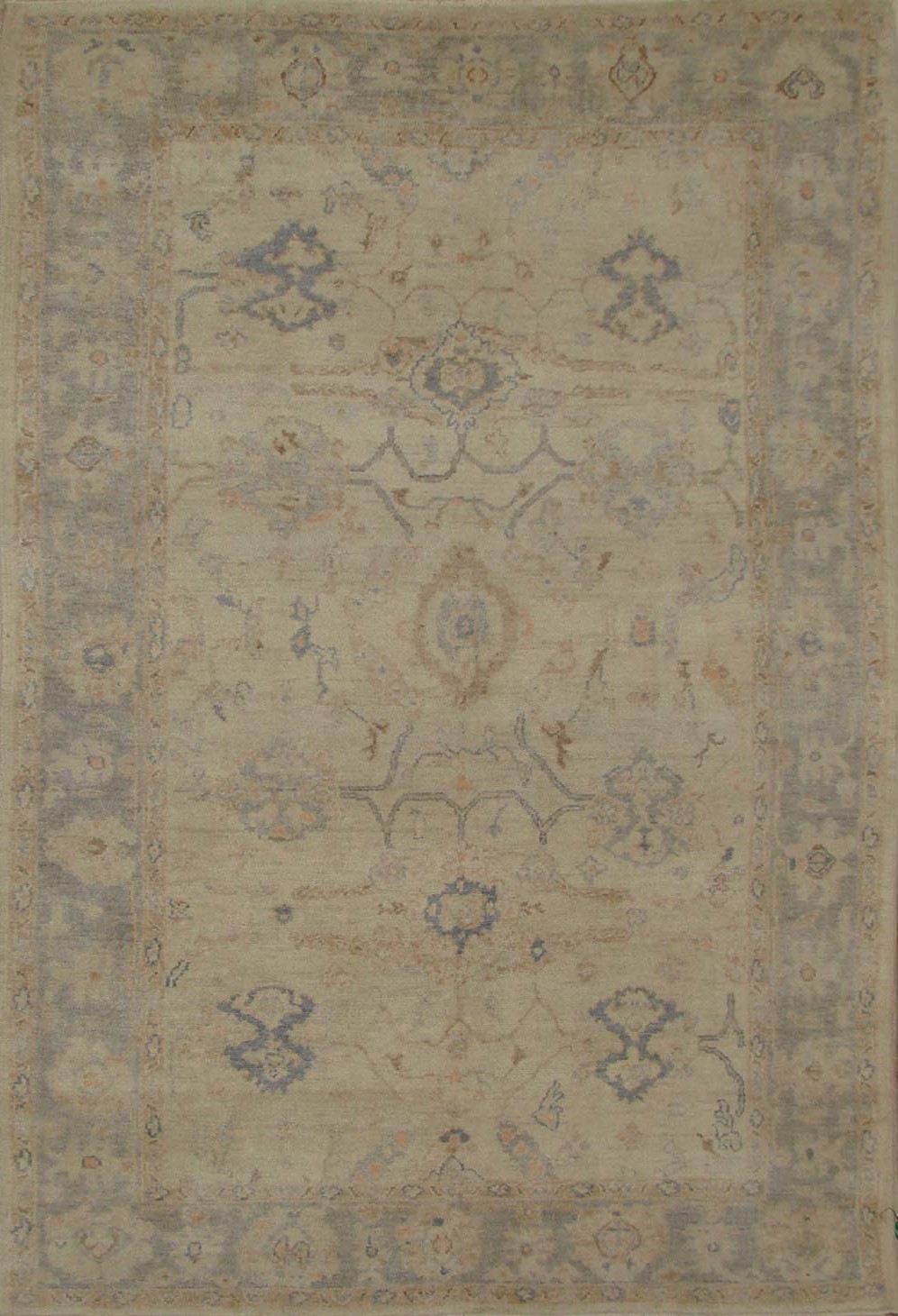 Oushak Rugs F.T.KNOT 19538 Ivory - Beige & Lt. Grey - Grey Hand Knotted Rug