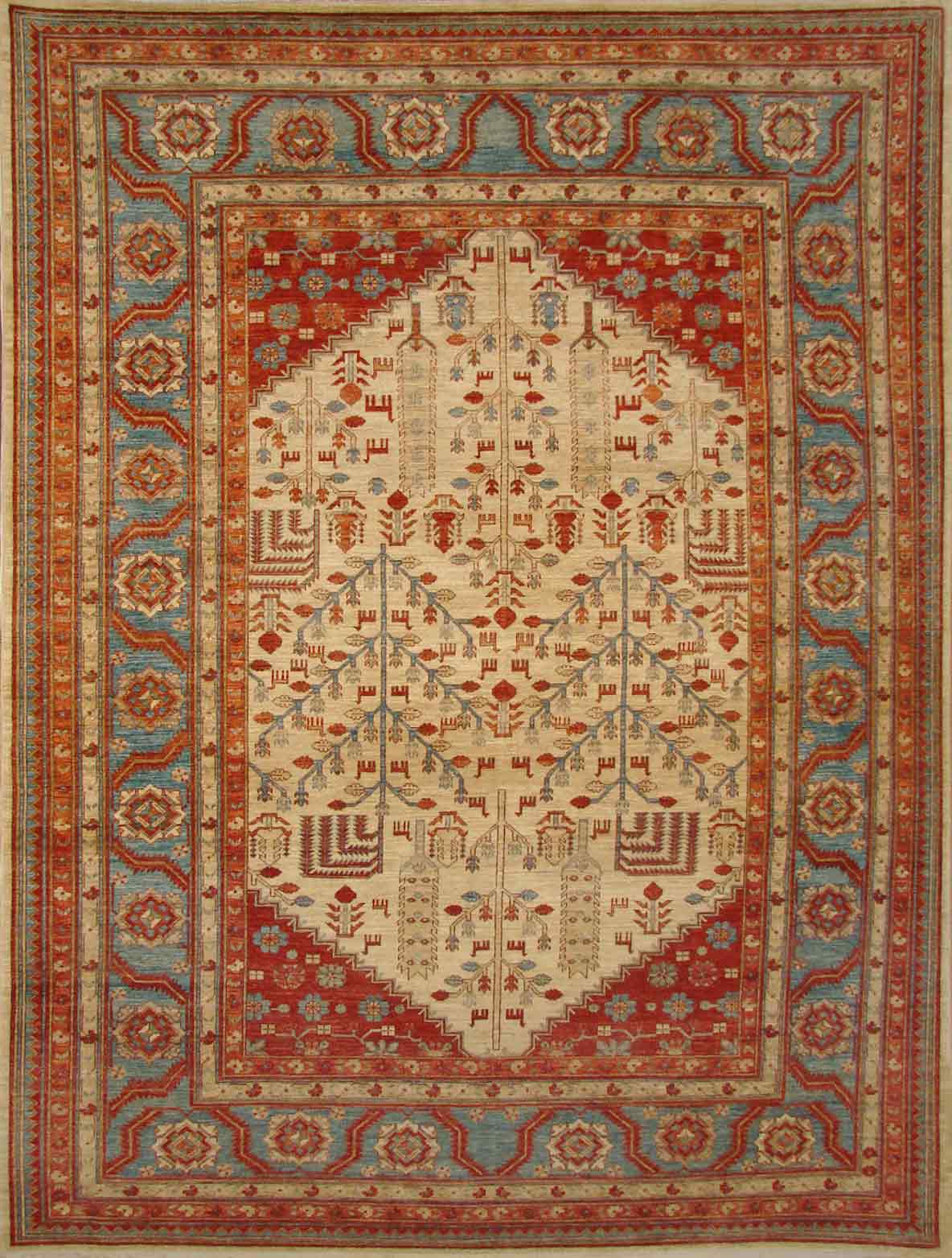 Persian & Antique Reproduction Rugs ARYANA 19566 Ivory - Beige & Lt. Blue - Blue Hand Knotted Rug