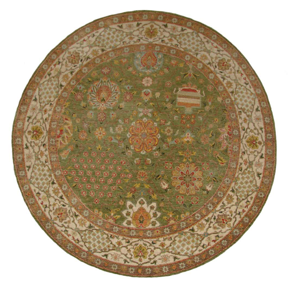 Octagon, Square & Round Rugs SULTAN 19674 Green & Ivory - Beige Hand Knotted Rug