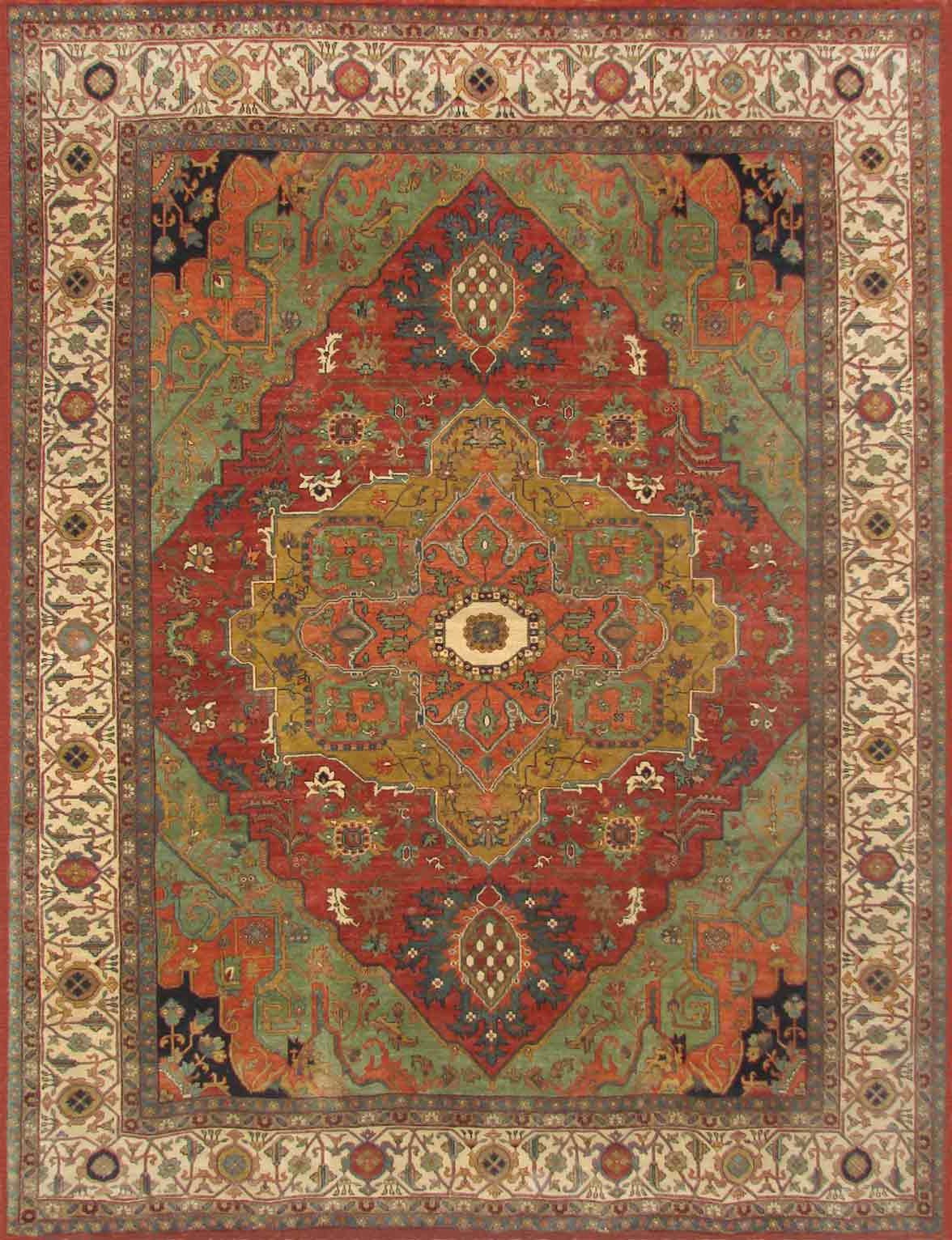 Persian & Antique Reproduction Rugs FINE SERAPI 19709 Rust - Orange & Ivory - Beige Hand Knotted Rug