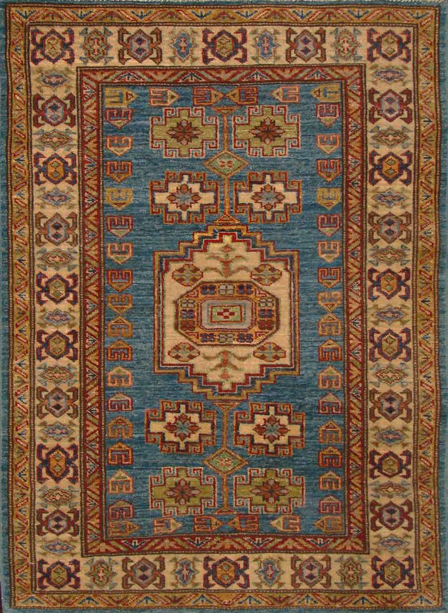 Antique Style Rugs SUPER KAZAK 19995 Lt. Blue - Blue & Ivory - Beige Hand Knotted Rug