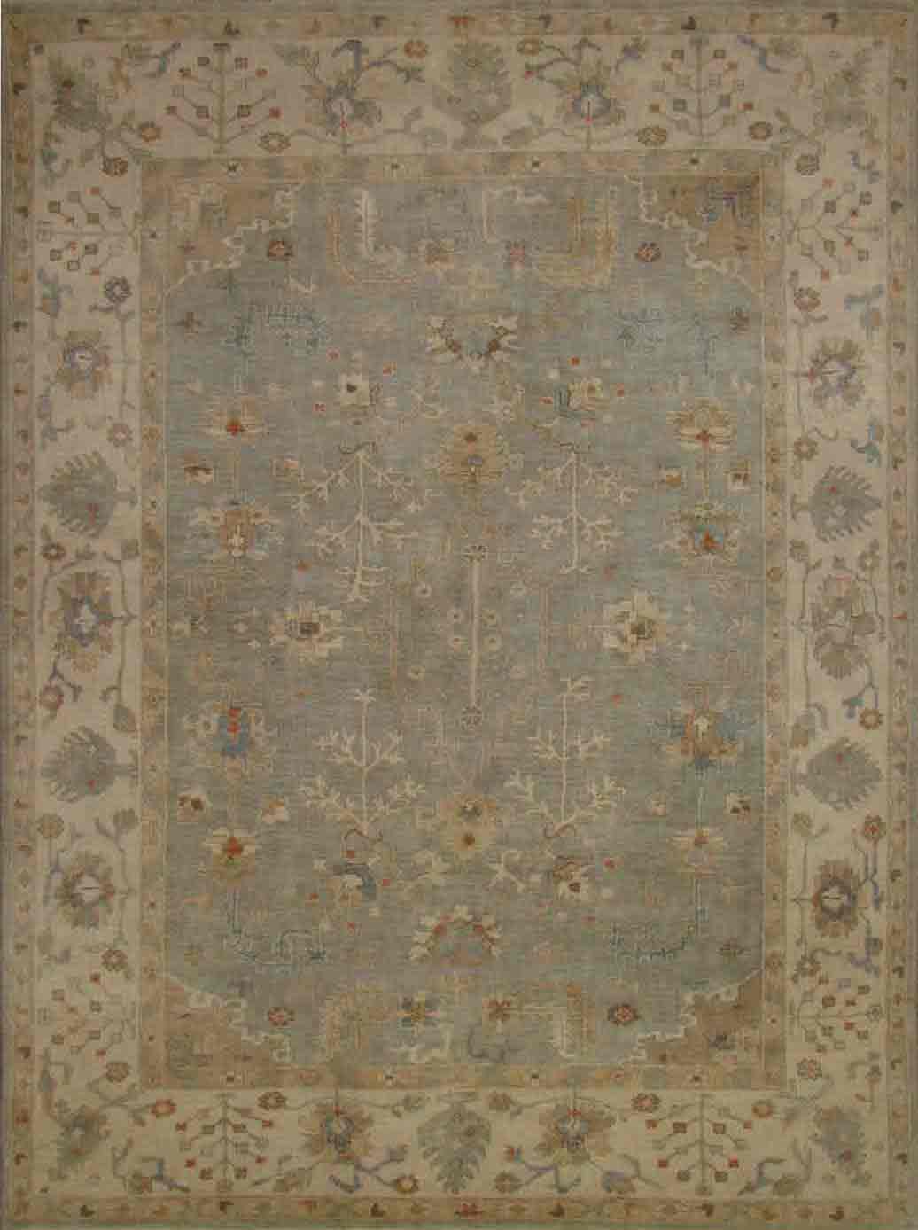 Oushak Rugs F.T.KNOT 20350 Lt.Green & Ivory - Beige Hand Knotted Rug