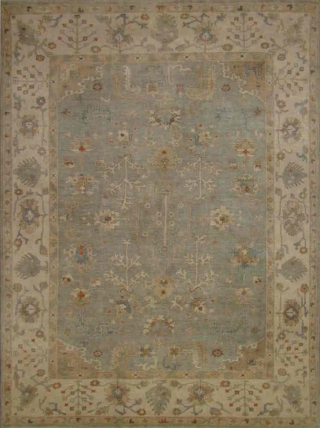 Oushak Rugs F.T.KNOT 20350 Aqua - Lt.Green & Ivory - Beige Hand Knotted Rug