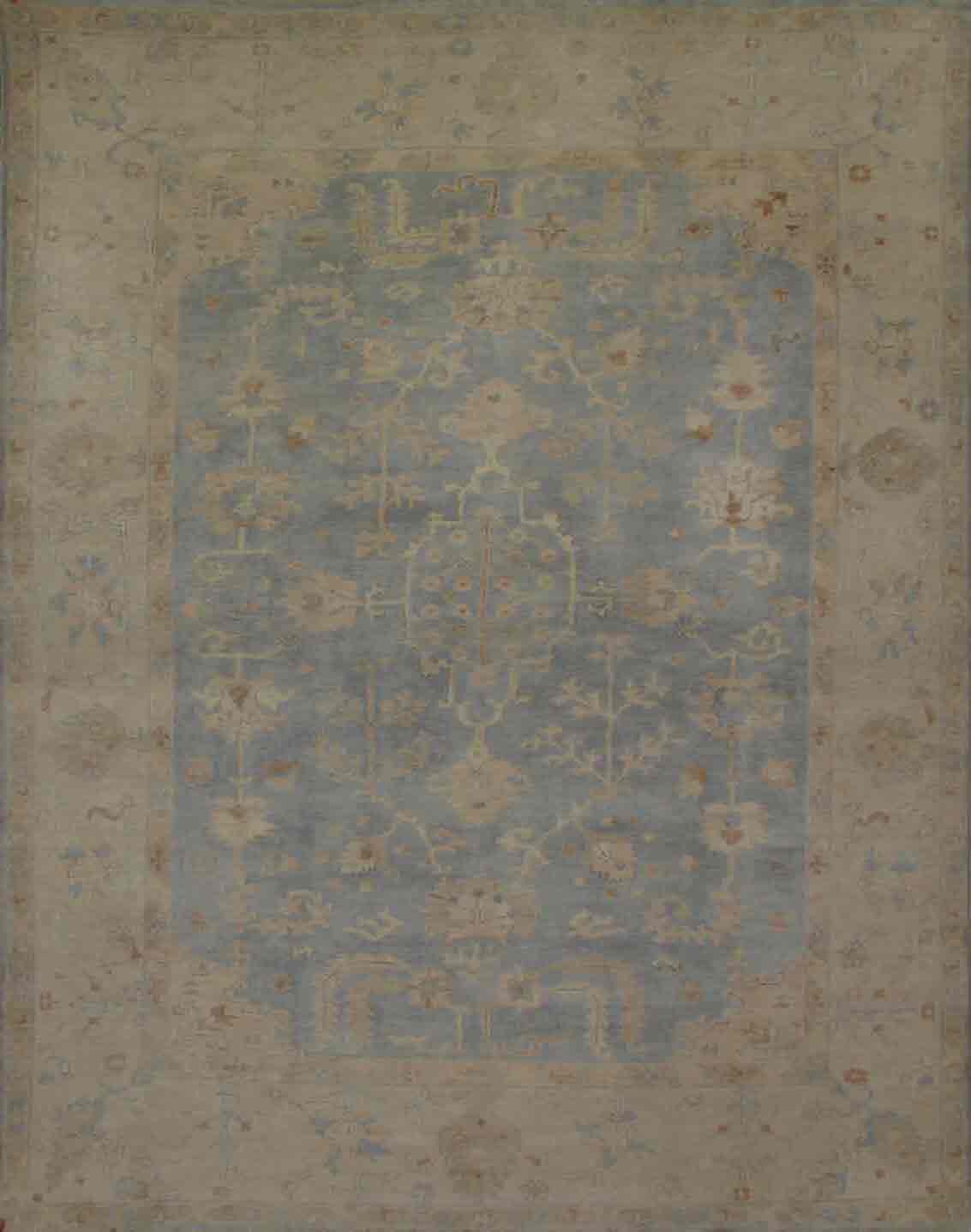 Oushak Rugs F.T.KNOT 20395 Lt. Blue - Blue & Ivory - Beige Hand Knotted Rug