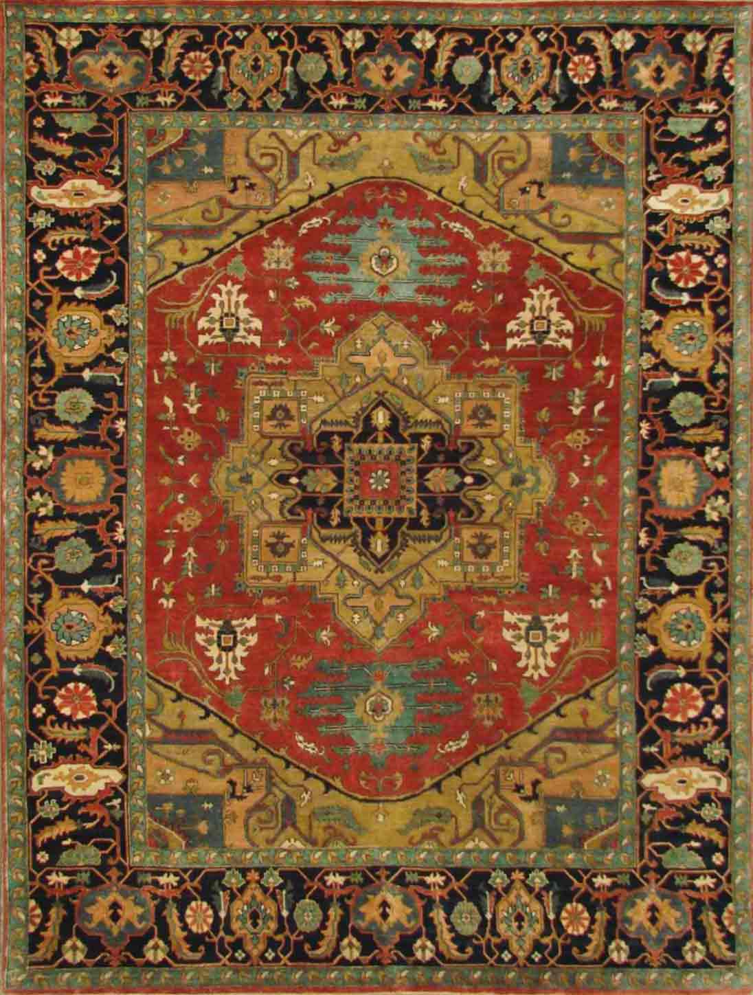 Traditional & Oriental Rugs FINE SERAPI 20238 Rust - Orange & Medium Blue - Navy Hand Knotted Rug