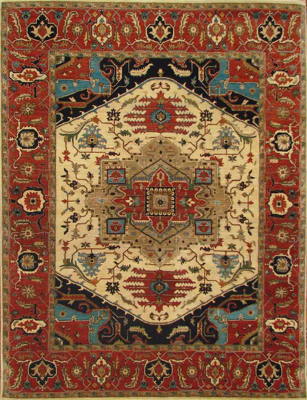 Traditional & Oriental Rugs FINE SERAPI 20135 Ivory - Beige & Rust - Orange Hand Knotted Rug