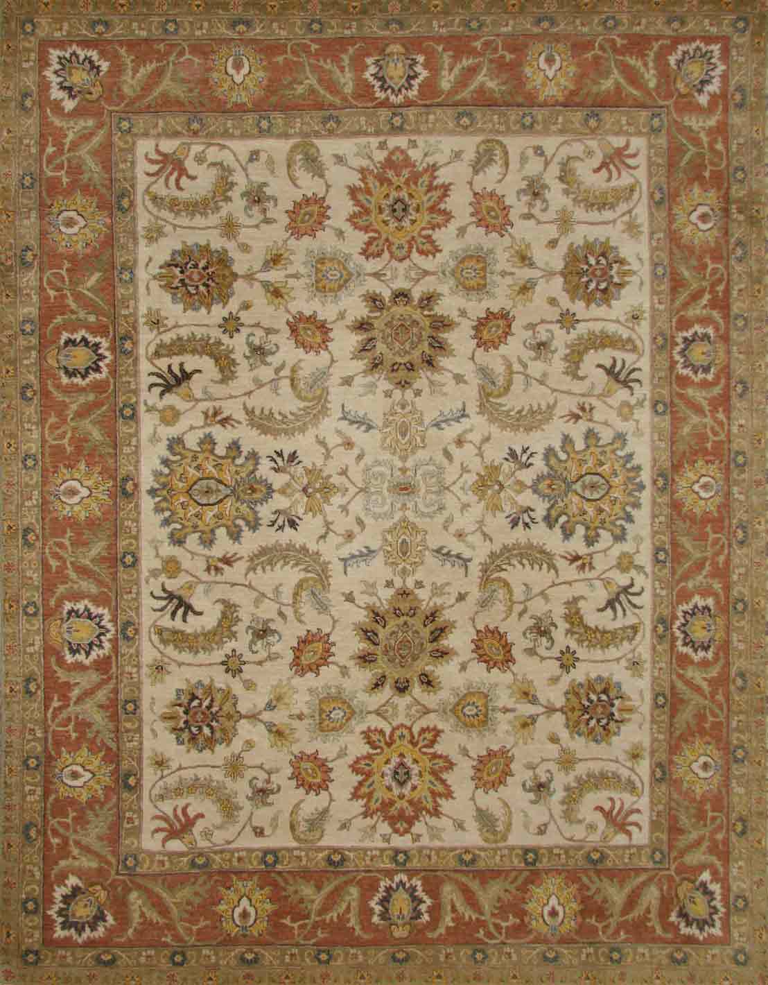 Traditional & Oriental Rugs SULTAN 20550 Ivory - Beige & Rust - Orange Hand Knotted Rug