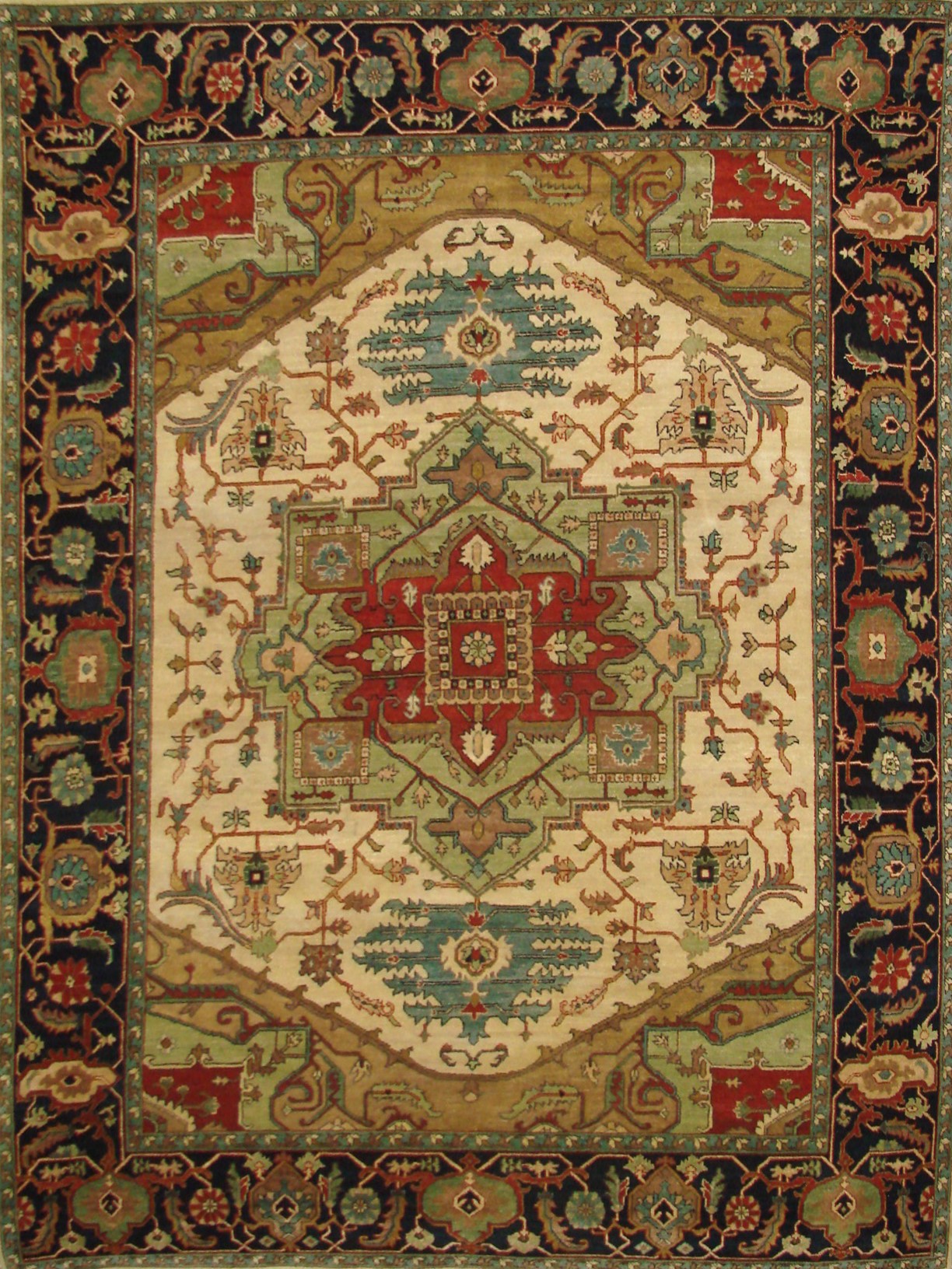 Persian & Antique Reproduction Rugs F.SERAPI 20620 Ivory - Beige & Medium Blue - Navy Hand Knotted Rug