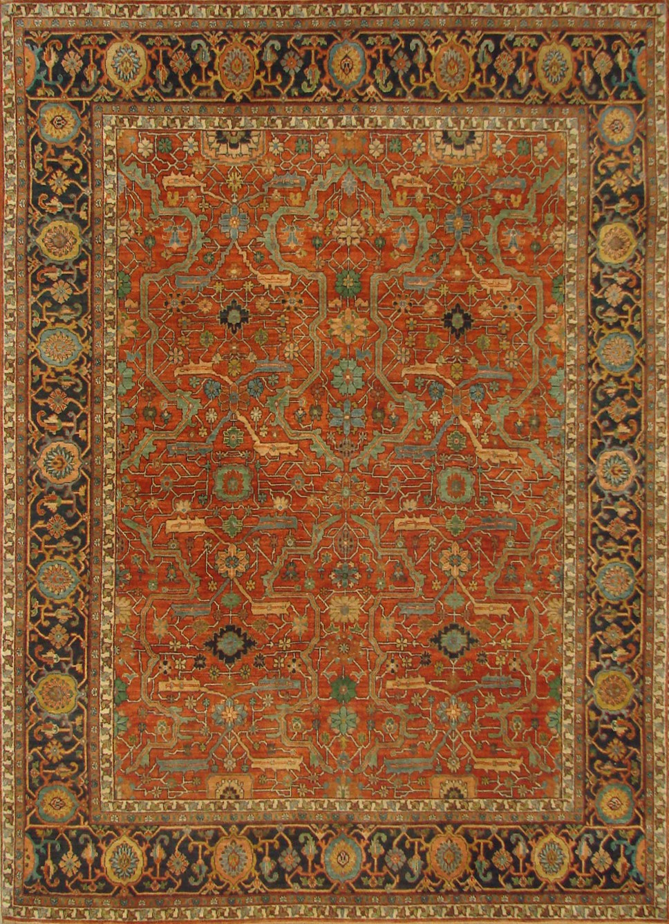 Antique Style Rugs FINE SERAPI 20140 Rust - Orange & Medium Blue - Navy Hand Knotted Rug