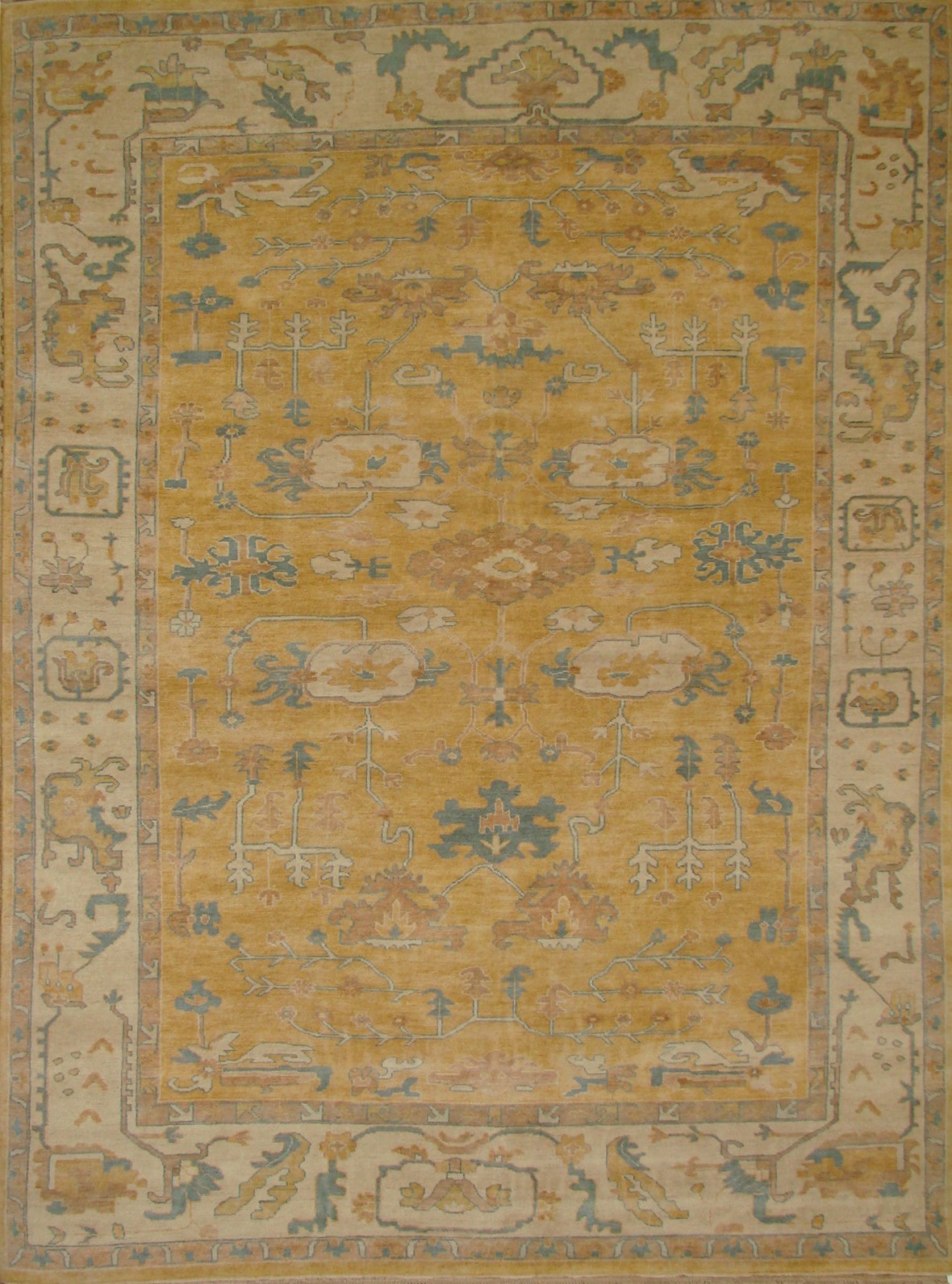 Oushak Rugs P-KNOT 20829 Lt. Gold - Gold & Ivory - Beige Hand Knotted Rug