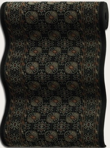Hall & Stair Runner Rugs old world classics 0407/0001A Black - Charcoal & Green Machine Made Rug