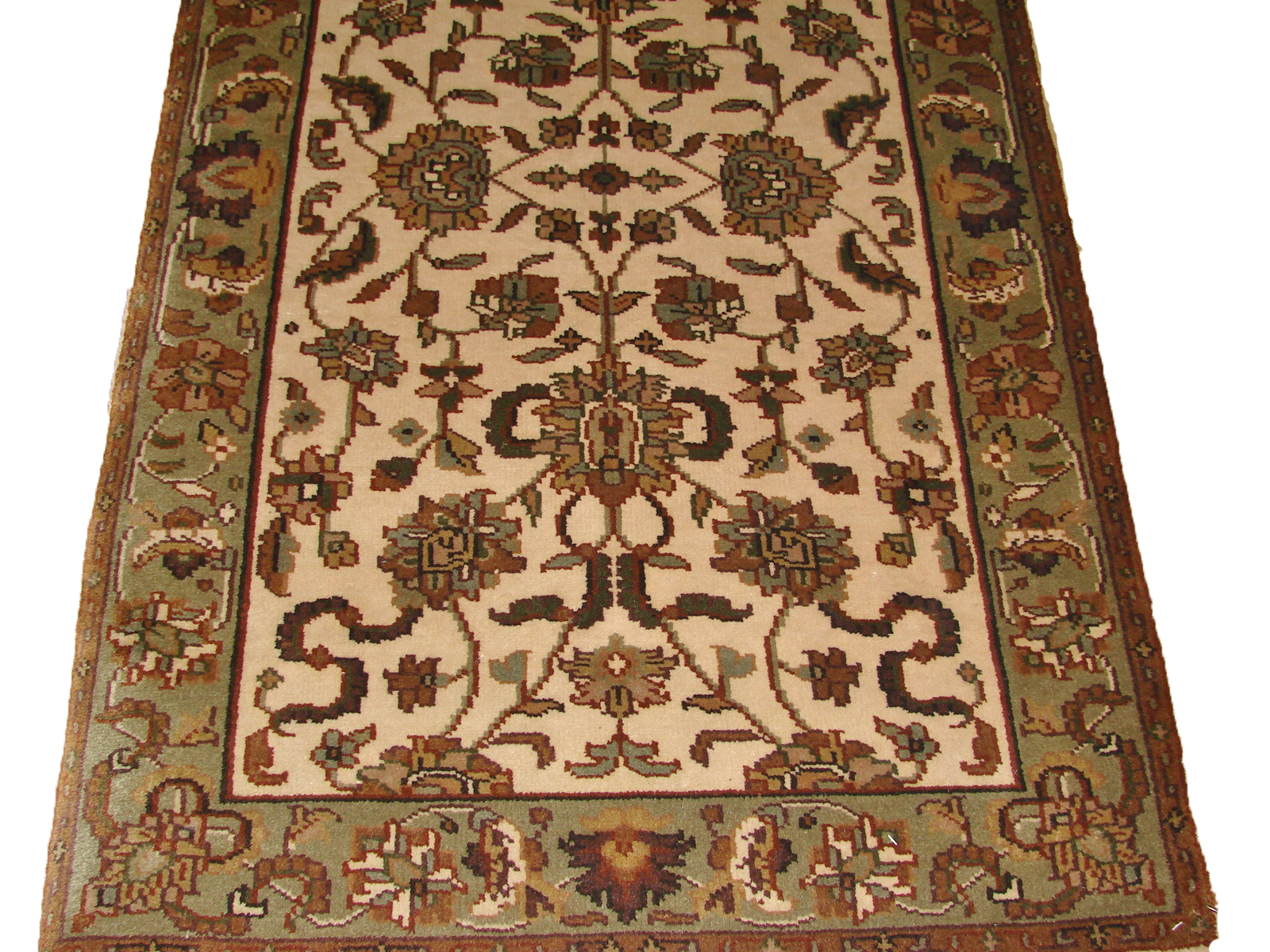 Clearance & Discount Rugs KASHAN-657 0040 Ivory - Beige & Lt. Green Hand Knotted Rug