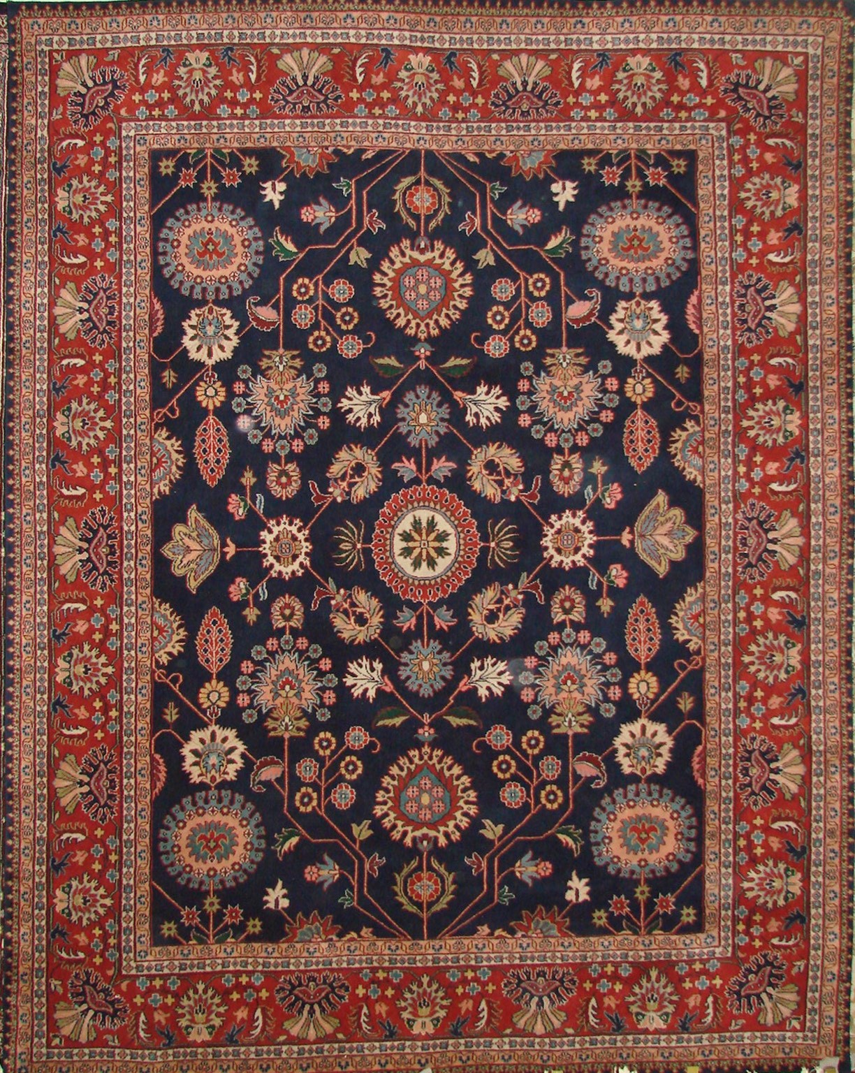 Clearance & Discount Rugs KASHAN-902 0098 Medium Blue - Navy & Rust - Orange Hand Knotted Rug