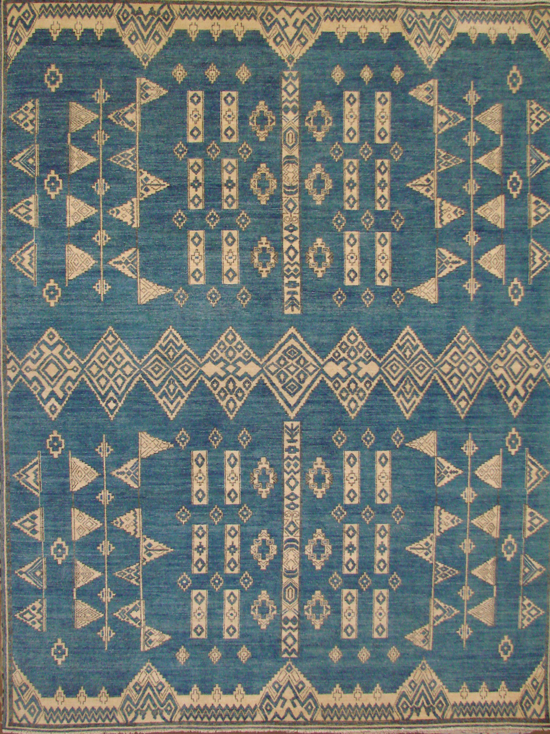 Persian & Tribal Rugs TUARGE 021499 Medium Blue - Navy & Ivory - Beige Hand Knotted Rug