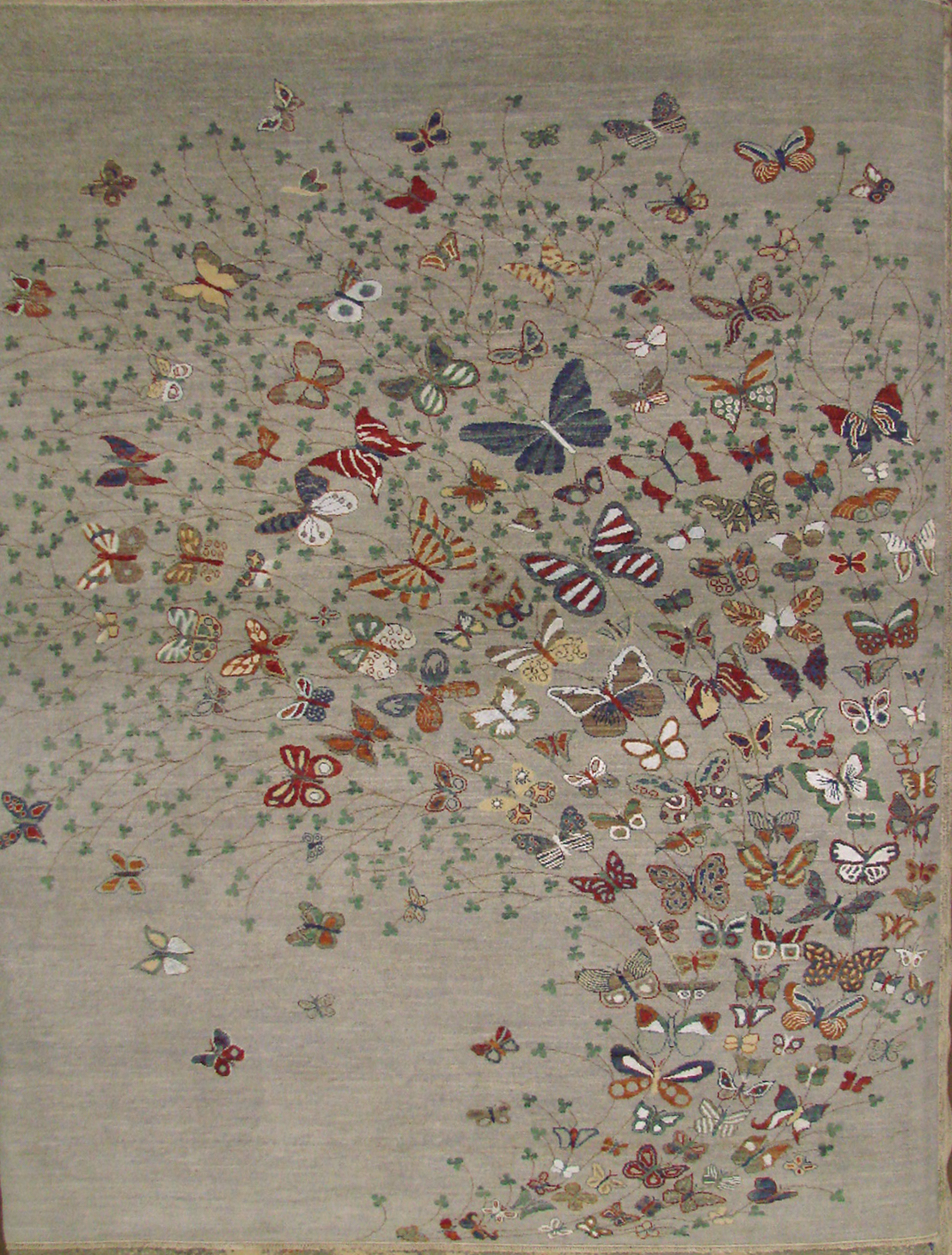 Contemporary & Modern Rugs Butterfly 021498 Lt. Blue - Blue & Lt. Grey - Grey Hand Knotted Rug