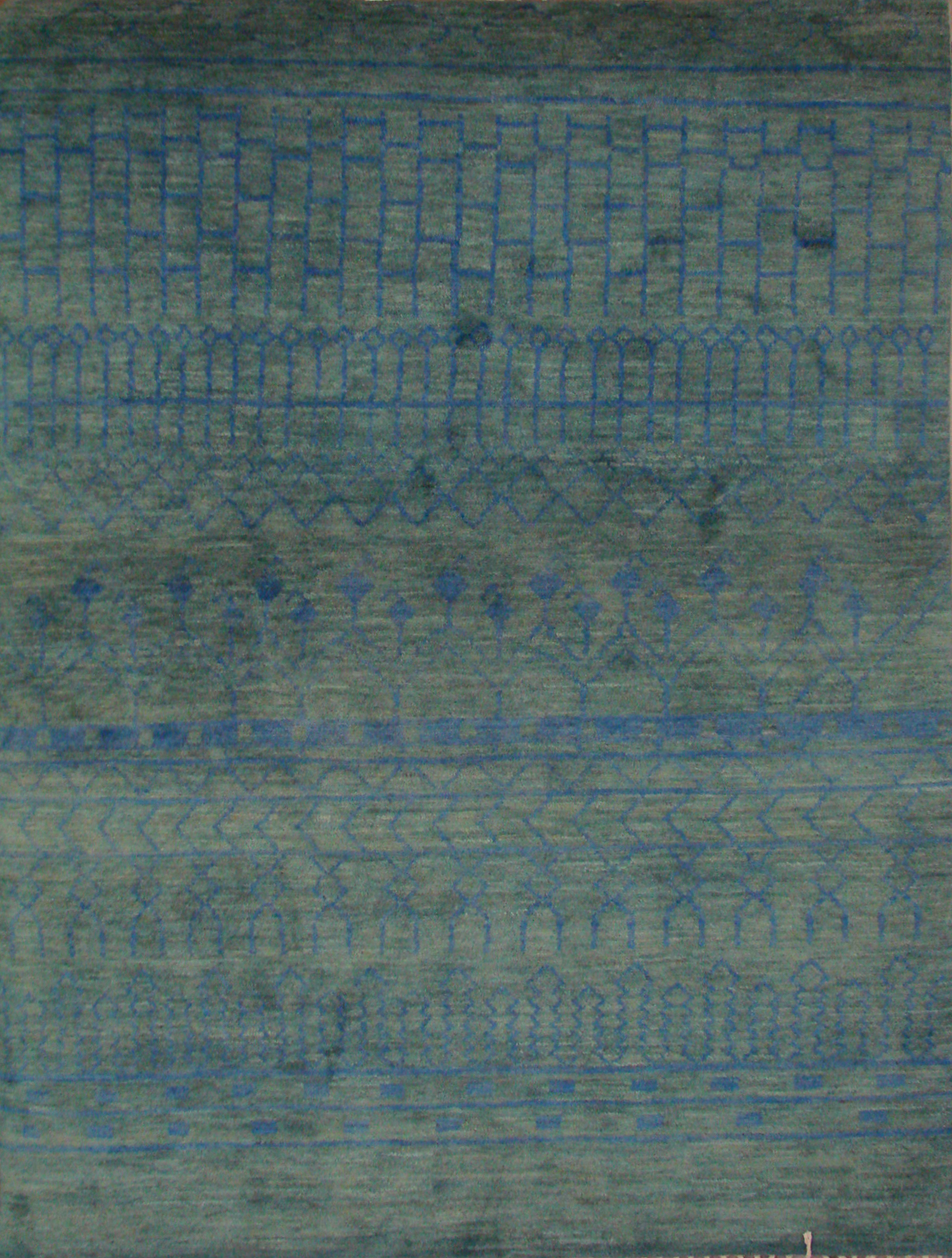 Contemporary Rugs & Transitional Rugs Moroccan 021496 Lt.Green & Medium Blue - Navy Hand Knotted Rug