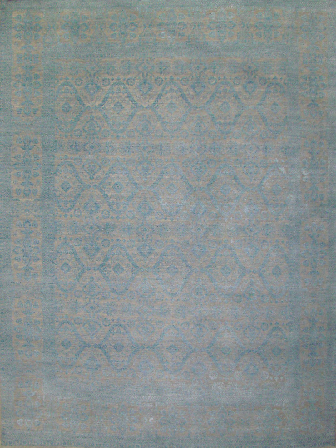 Contemporary Rugs & Transitional Rugs Sapphire 021479 Ivory - Beige & Lt. Blue - Blue Hand Knotted Rug