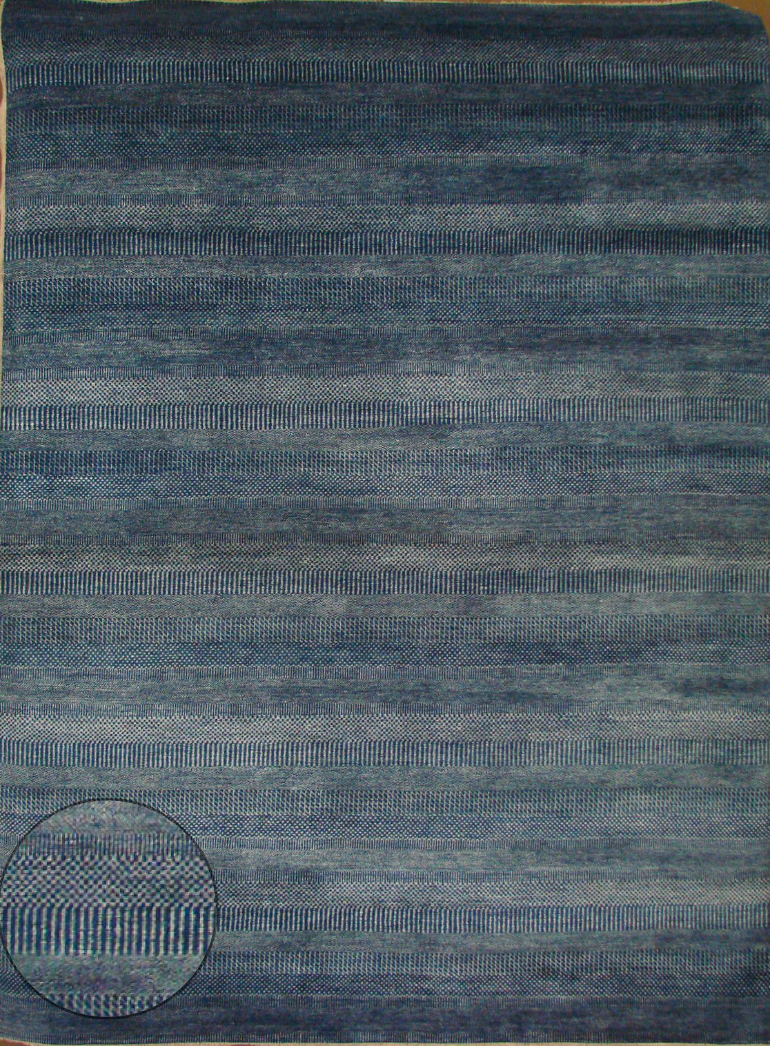 Casual Rugs & Solid Rugs Zaal 021473 Medium Blue - Navy & Ivory - Beige Hand Knotted Rug