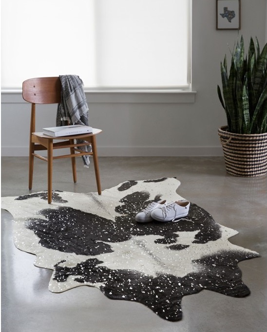 Animal Print Rugs & Cow Hides BRYCE BZ-01 Black - Charcoal & Ivory - Beige Machine Made Rug