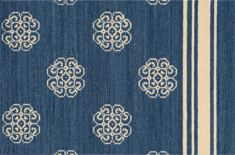 Custom Rugs, Runners & Rounds Fashion Pointe 3  New Asiana - Ocean Medium Blue - Navy & Ivory - Beige Machine Made Rug