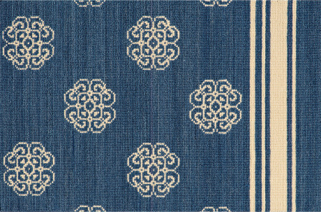 Custom & Wall to Wall Fashion Pointe 3  New Asiana - Ocean Medium Blue - Navy & Ivory - Beige Machine Made Rug