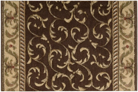 Custom & Wall to Wall Somerset Scrollwork Brown Ivory - Beige & Lt. Brown - Chocolate Machine Made Rug