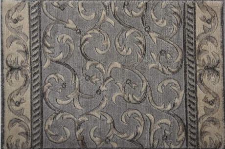 Custom & Wall to Wall Somerset Scrollwork Silver Lt. Grey - Grey & Medium Blue - Navy Machine Made Rug