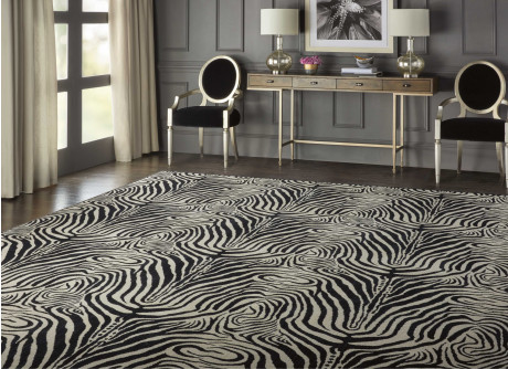 Custom & Wall to Wall Wildlife WILDLIFE PLAINS ZEBRA WLD04 IVORY-B Ivory - Beige & Black - Charcoal Machine Made Rug